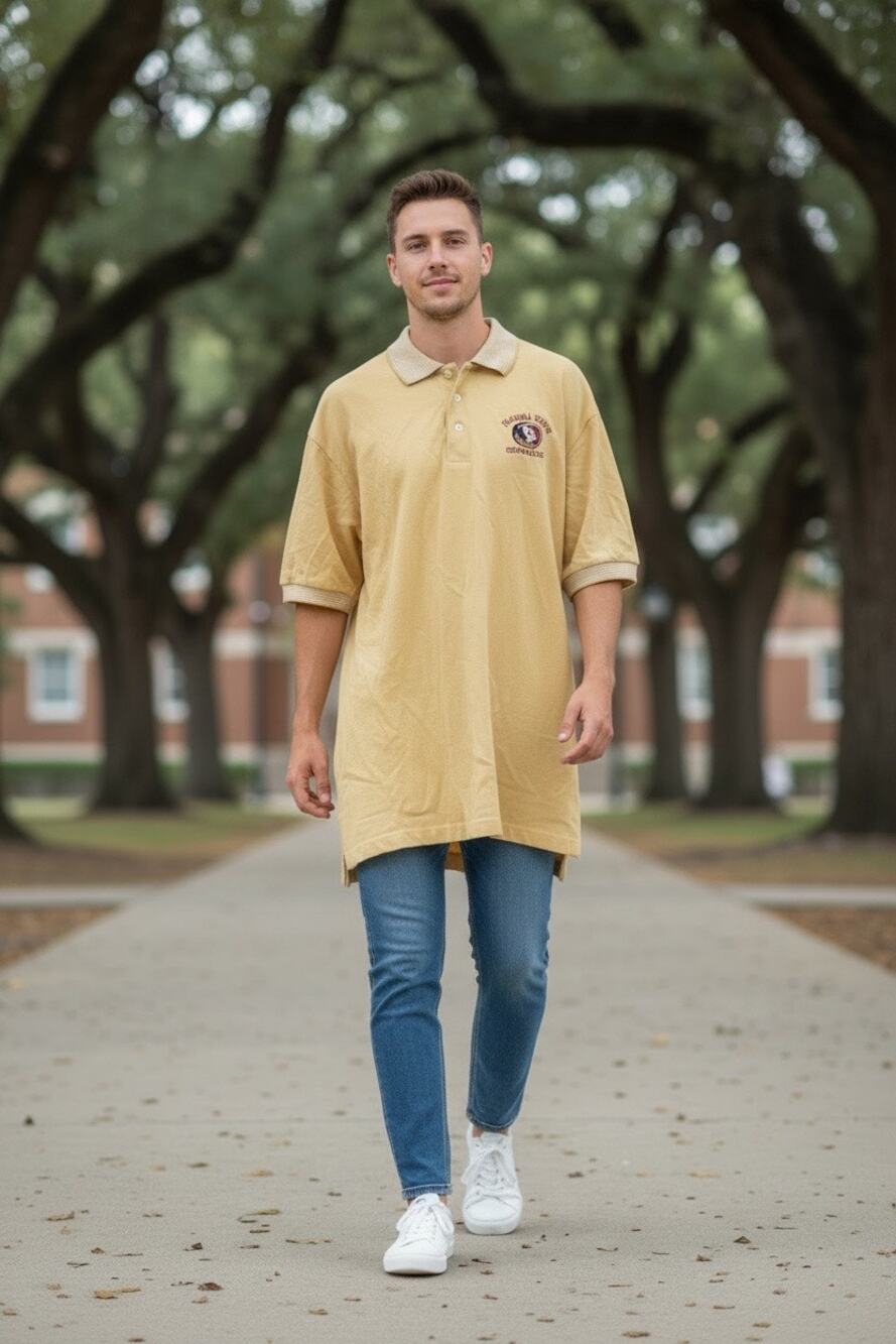 Vintage Florida State Seminoles Polo Shirt Mens Large Beige FSU